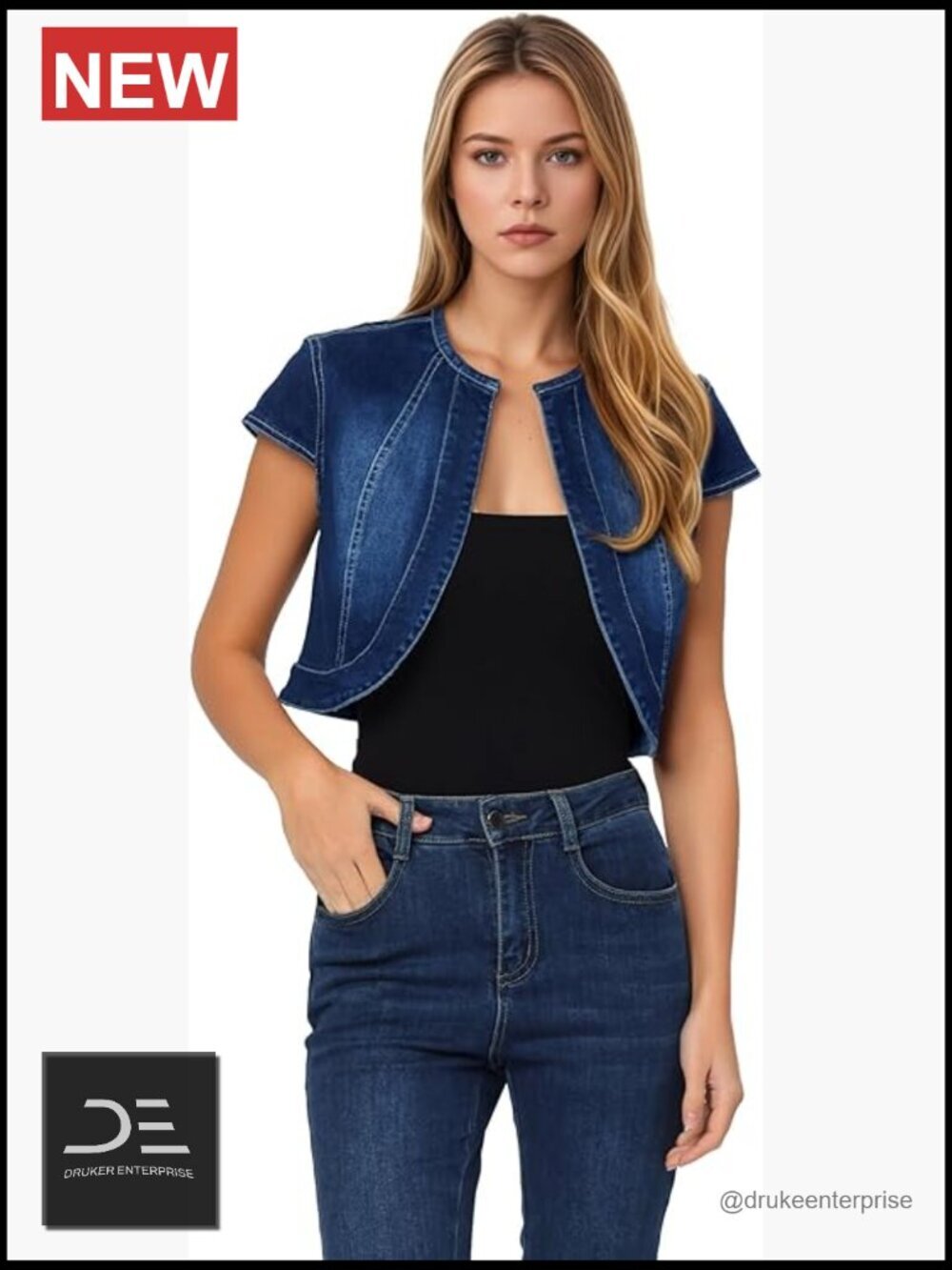 Women's Short Sleeve Denim Jacket Slim Fit Cropped Summer Jean Jacket